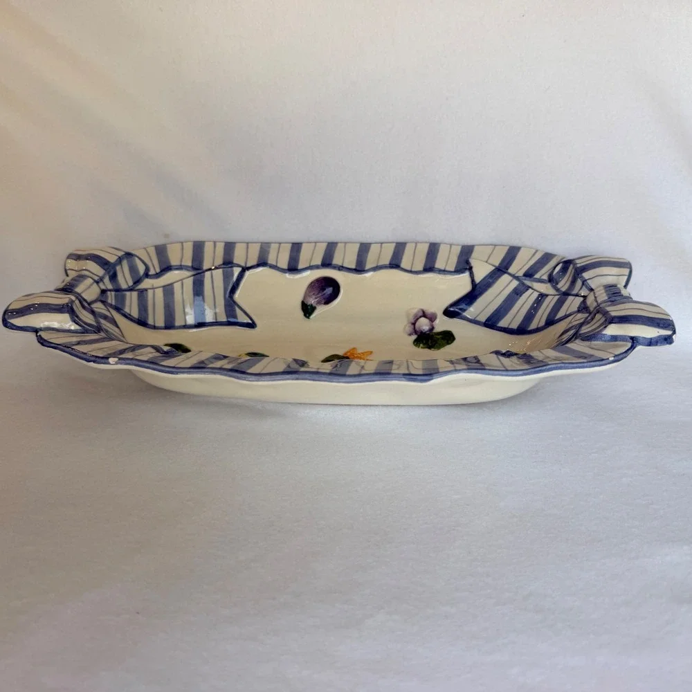 Vintage 1994 Fitz & Floyd Ceramic Serving Tray Vegetable Ribbon Cottagecore